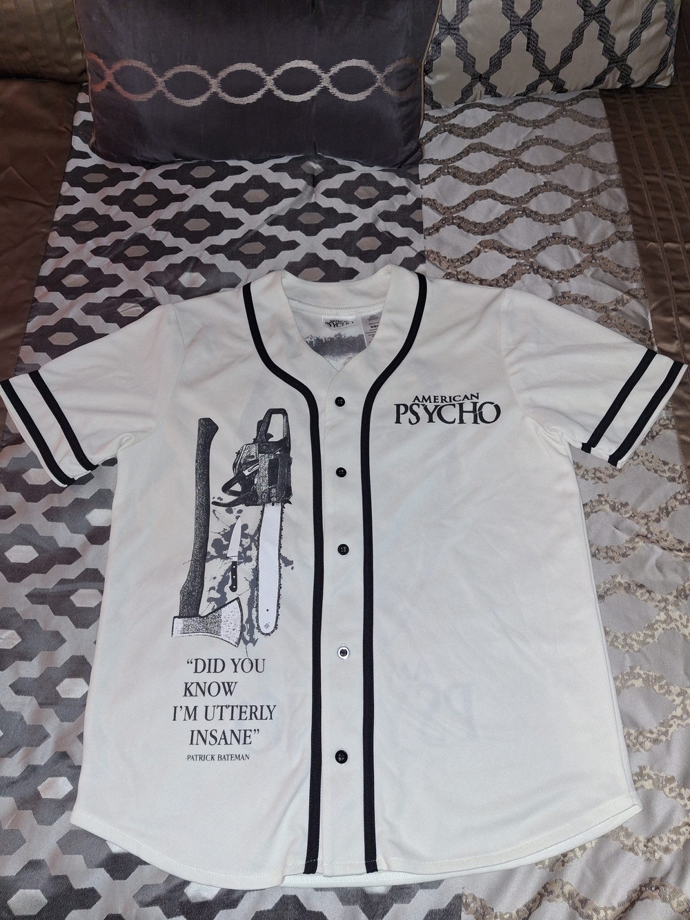 Warner Bros. American Psycho White Baseball Jersey with Black Trim